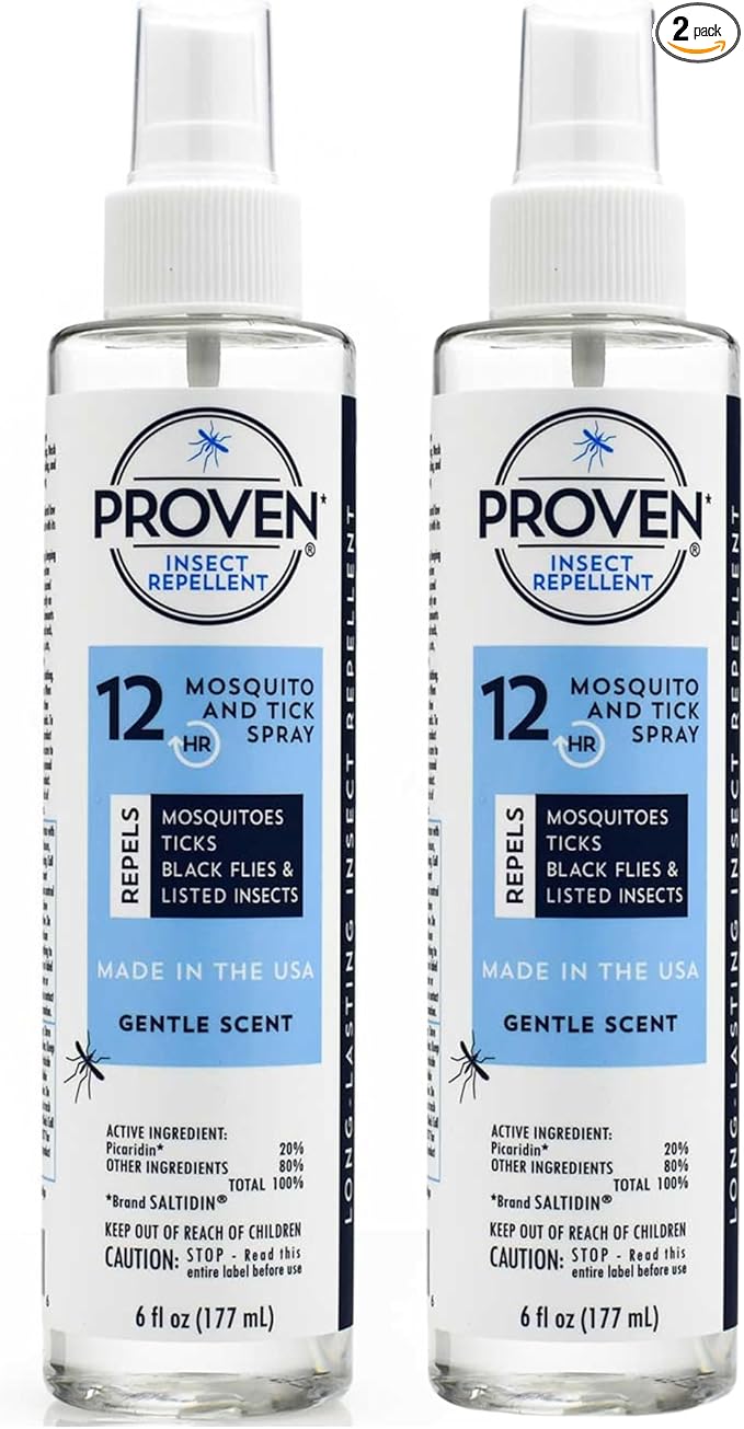 Proven Insect Repellent Spray, Keep Mosquitoes, Ticks and Flies Off, DEET Alternative Repellent, Up to 12-Hour Protection, Great for Camping or Hiking, 6 Ounce, Gentle Scent Spray, 2 Pack