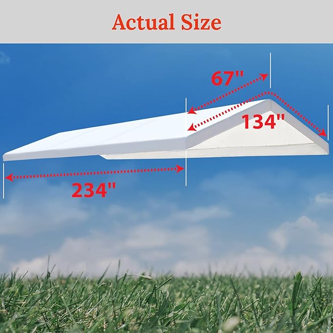 YardGrow 10x20 FT Carport Replacement Canopy Cover Garage Shelter Outdoor Carport Canopy Top Tent Shelter Tarp, Canopy ONLY (White)