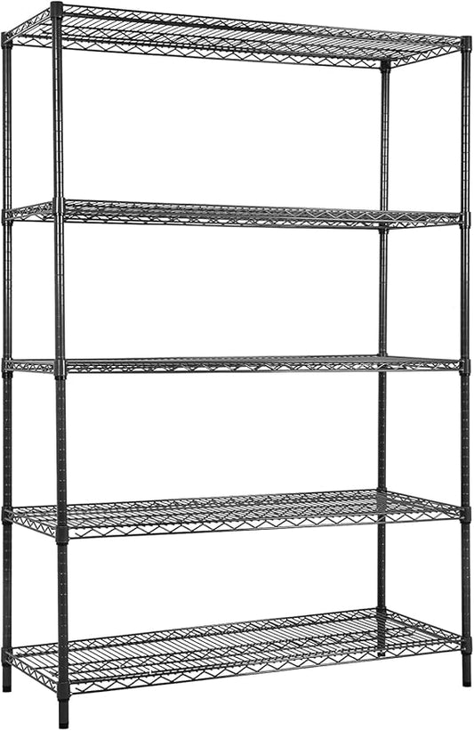 Land Guard 5 Tier Black Storage Racks and Shelving - 48" L x 20" W x 72" H Heavy Steel Material Pantry Shelves - Each Unit Loads 350 Pounds Wire Shelf, Suitable for Warehouses, Closets, Kitchens……