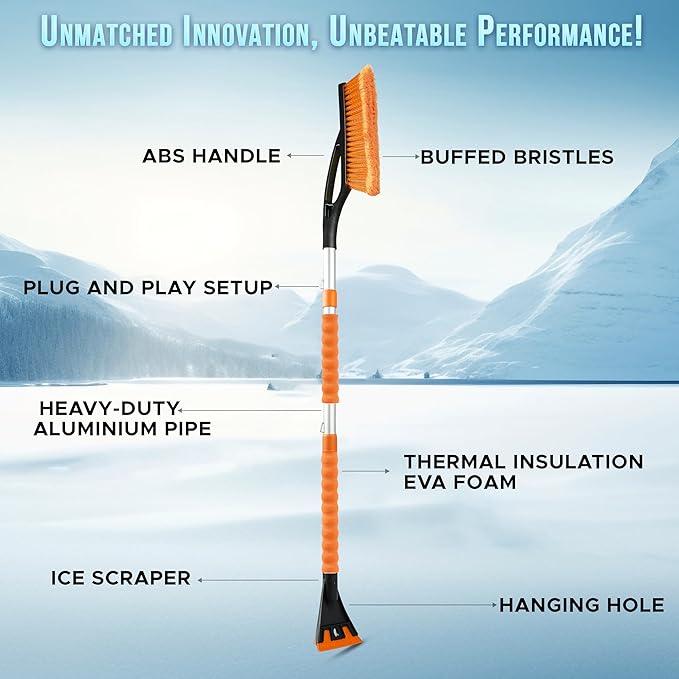 EcoNour 43" Ice Scrapers for Car Windshield Extendable | 3 Parts Detachable Telescopic Snow Brush for Car, Trucks, SUV | Long Snow Scraper with Brush | Car Winter Accessories