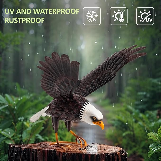 Kircust Metal Bald Eagle Large Outdoor Statues Garden Decor Sculptures Statues Outdoor Majestic America Eagle Bird Decor for Patio Yard and Lawn, 17-Inch Wide, Man Gift