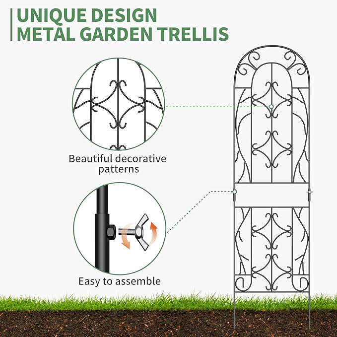 SUNYRISY 4Pack Metal Garden Trellis for Climbing Plants Outdoor, Metal Plant Trellis for Flowers Tomato Cucumber Rose Vegetable Support Garden Decoration, Black