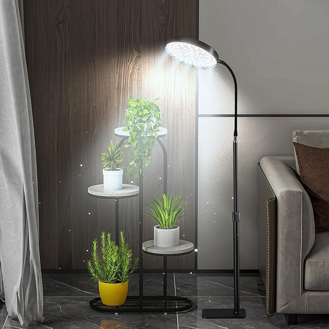 Grow Lights for Indoor Plants Full Spectrum with Stand, Floor Plant Growing Lamp with 216 LEDs for Large Plants, Auto ON/Off Timer 4/8/12H, 5 Dimmable Levels, 40-52 inches Adjustable Height