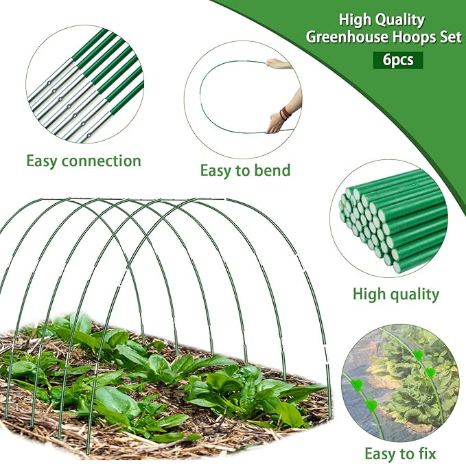Garden Hoops for Raised Bed, 36 PCS Greenhouse Hoops 6 Sets of 8.5 FT Long Garden Arch Greenhouse Frame Rust-Free Fiberglass Garden Hoops for Row Cover Netting Shade Cloth
