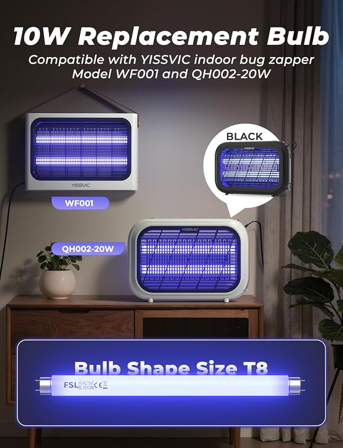 YISSVIC Replacement Bulb T8F10W BL 10W for Bug Zapper Outdoor Indoor Compatible for 20W Bug Zapper, 13 Inch 365-nm Black Light (Replacement Bulb T8)