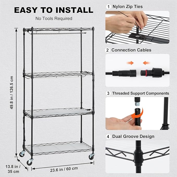 VEVOR Plant Stand with Grow Light, 4-Tier Plant Shelf with 45W Full Spectrum Grow Light, 3 Mode Plant Light with Timer and Wheel for Seed Starting, Metal Grow Light Shelf for Indoor Plants
