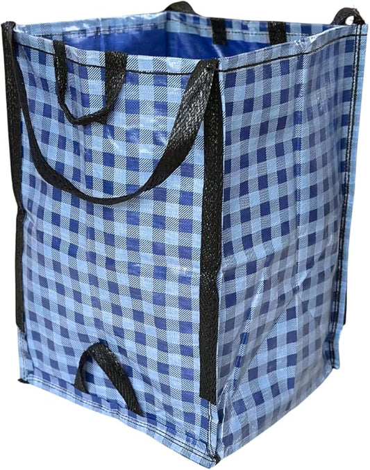 DURASACK Heavy Duty Home and Yard Bags 48-Gallon Reusable Self-Standing Lawn and Leaf Bags Garbage Can with Reinforced Handles, Gingham Blue, 3 Pack