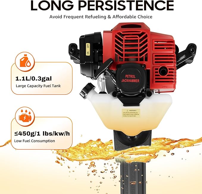 52CC Trench Digger, 2-Stroke Mini Trencher 1900W Geo Ripper 0.3gal Ditch Digger Trencher Tool Portable Tree Excavator Handheld Planting Shovel for Digging Soil Pits, Cutting Tree Roots