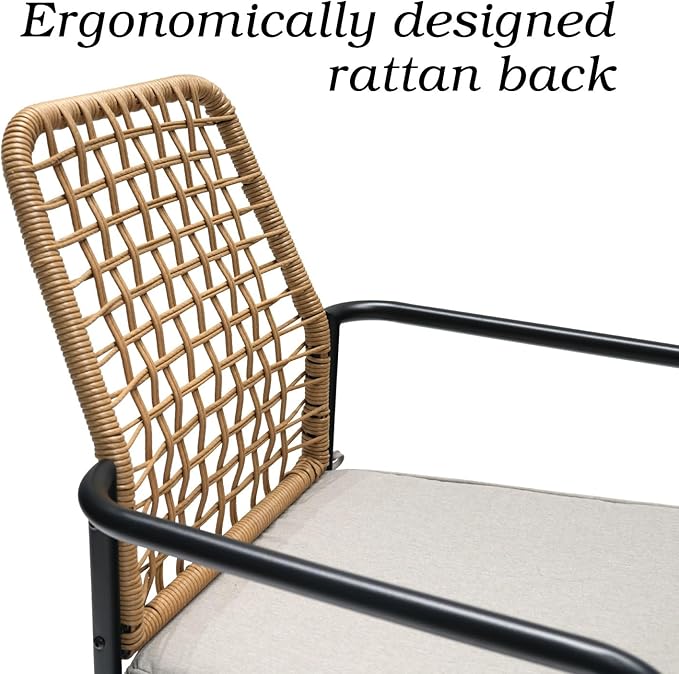 7-Piece Outdoor Dining Set, Swivel Chairs with Cushions, Black Metal Frame with Wicker, Rectangular Table, Patio Furniture