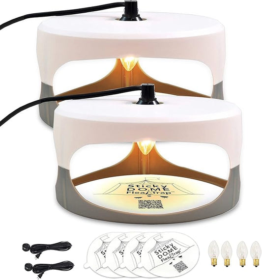 ASPECTEK Sticky Dome Flea Trap, Odorless Glue Trap with 2 Sticky Discs, Effective Bed Bug Killer and Flea and Tick Treatment, Indoor Insect Trap for Bugs, 2 Packs in White and Light Gray