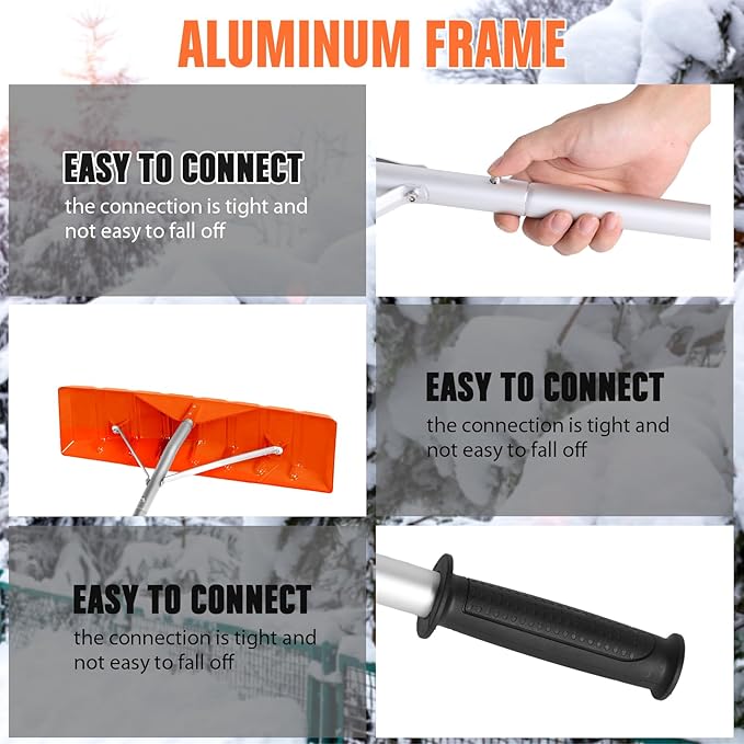 Gisafai Snow Roof Rake Snow Removal Tool with 5 Section Tubes 25 Inch Blade Adjustable 4.8-20 ft Reach Aluminum Shovel Rugged Slide for Single Cabins Car Roof(Orange)