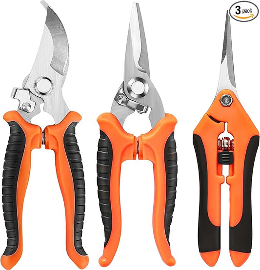 3 Pack Garden Pruning Shears, Stainless Steel Shears, Gardening Shears, Scissors, Garden Clippers, Pruning Snips, Pruning Shears for Gardening Tools(Orange)