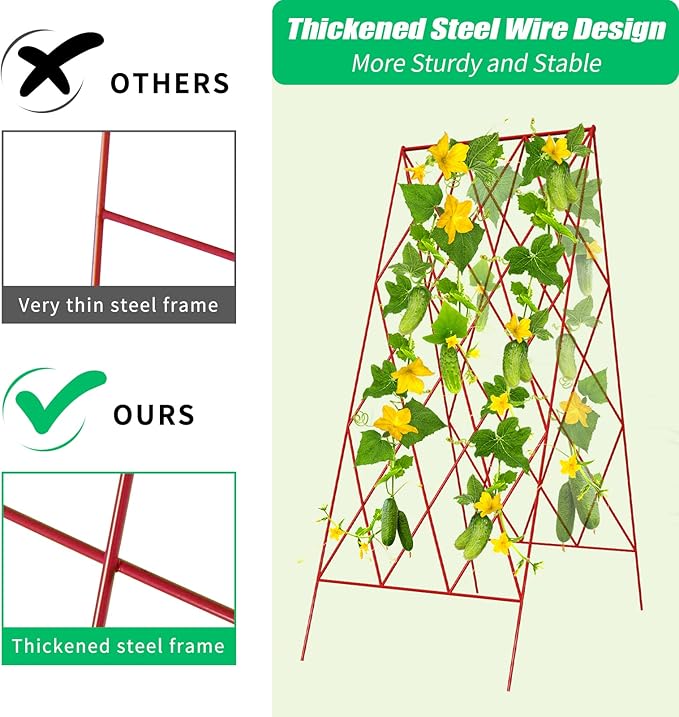 DoCred Red A-Frame Metal Garden Trellis, 2 Pack, PVC-Coated Steel, Perfect for Cucumbers, Squash, Peas, Flowering Vines