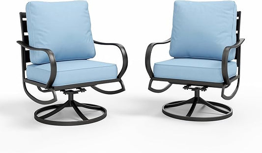 Sophia & William 2 Pieces Patio Furniture Sets Metal Sofa Chairs Patio Cushion Armchairs Swivel Sofa Chairs with Removable Cover for Garden Backyard Poolside Blue