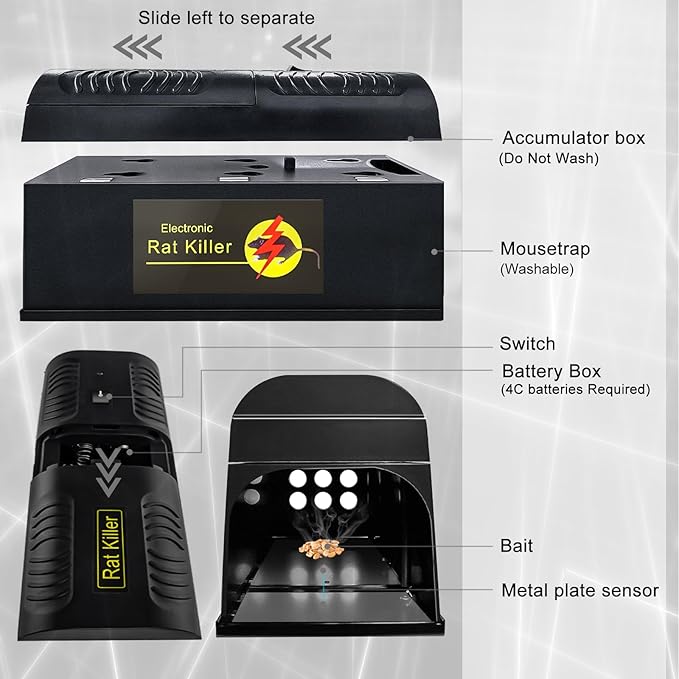 Electric Rat Trap, Humane & Effective Mouse Traps Indoor for Home, No Touch Reusable Rodent Control with High Voltage - Instantly Kills Mice Rats for Rooms, Kitchens, Outdoor Use