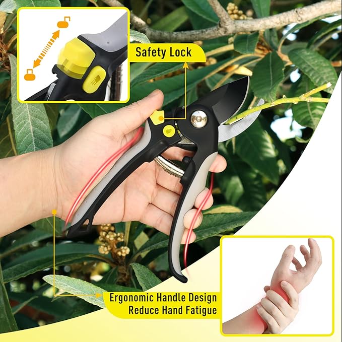 Jardineer 3PCS Pruning Shears Set for Gardening, Bypass Pruning Scissors & Anvil Pruners with SK5 Blades, Garden Clippers for Women Arthritic Hands