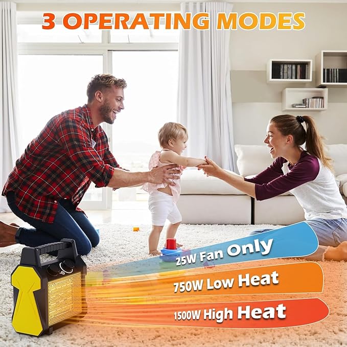 Outdoor Heater for Patio - 1500W Electric Greenhouse Heater, Portable Electric Space Heating with Overheat Protection, PTC Ceramic 3 Modes Patio Heating for Garage, Greenhouse, Outdoor Use