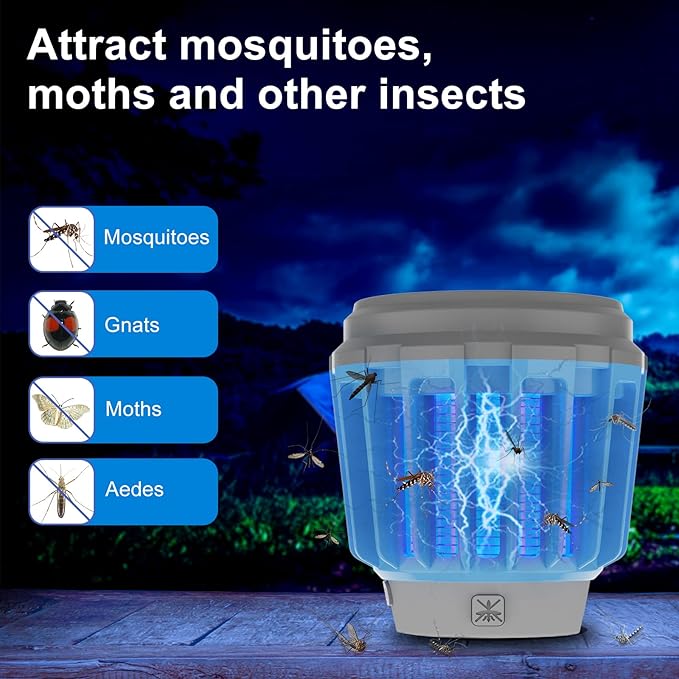 Wisely Bug Zapper Outdoor/Indoor Solar and USB-C Rechargeable Portable Insect Bug Zapper Indoor and Outdoor, Trap, 3-Pack