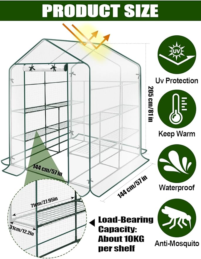 2 in 1 Greenhouse for Outdoors with 2 Protective Net, Kalolary 7FT Portable Walk in Greenhouse Plant Garden Green House for Winter Summer Large Garden Greenhouse with Door Heavy Duty Greenhouse (1PC)