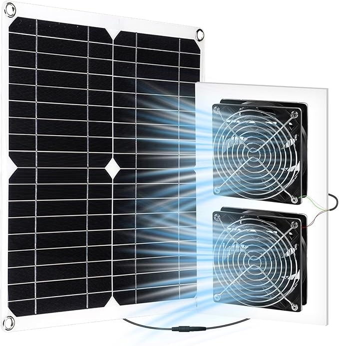 25W Solar Powered Fan for Chicken Coop, Plug Play, Solar Exhaust Fan for Shed, Greenhouse, Dog House, Kennel, Attic, Barn, Waterproof Ventilation with Strong Airflow, Easy Connector