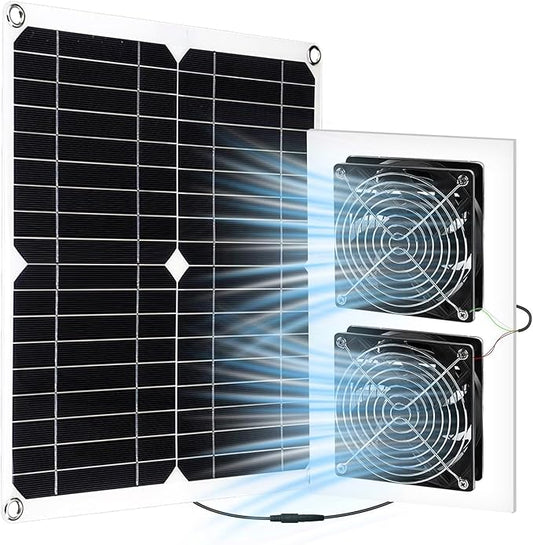 25W Solar Powered Fan for Chicken Coop, Plug Play, Solar Exhaust Fan for Shed, Greenhouse, Dog House, Kennel, Attic, Barn, Waterproof Ventilation with Strong Airflow, Easy Connector