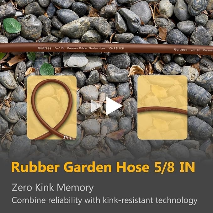 Garden Hose 90FT x 5/8", Heavy Duty Rubber Hose, Water Hose with Five Layered Braiding, Male to Female Fittings, 1000PSI Burst, 300PSI Working (Brown)