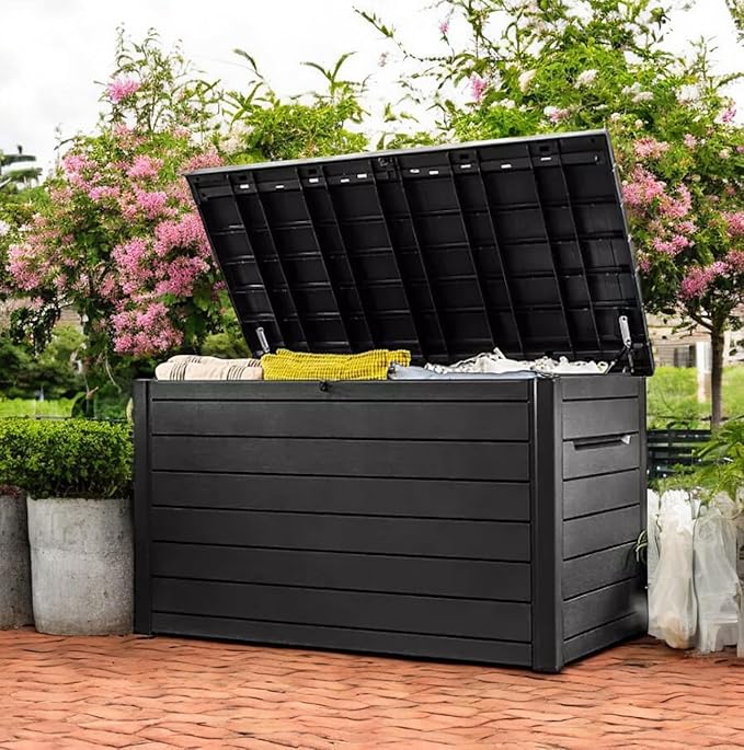 Outdoor Storage Box with Lockable Lid - Weather-Resistant and Stylish (Graphite, 230-Gallon)