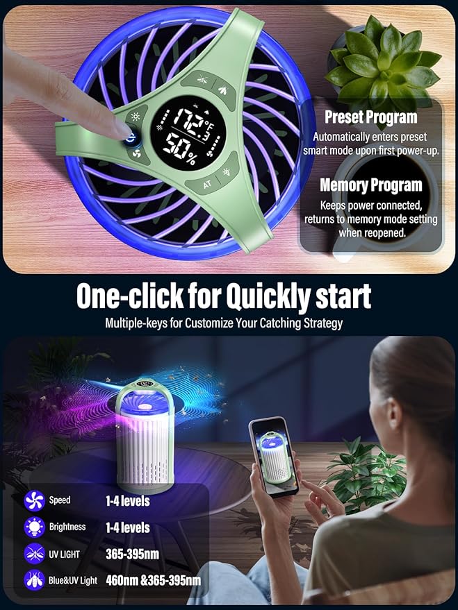 Fruit Fly Traps for Indoors, Smart Fly Trap Indoor Bug Zapper Gnat Traps for House Indoor Plant, Pest Control with 10PCS Refills - Green & White