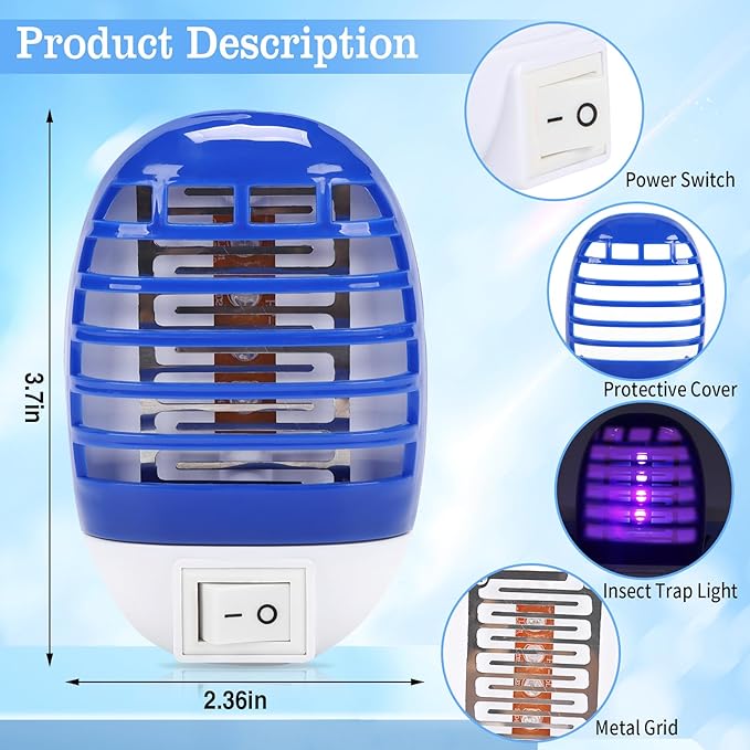 6 Pack Indoor Bug Zapper, Plug-in Electric LED Mosquito Killer - Effective Electronic Insect Zapper for Kitchen, Bedroom, Baby Room, Office | Safe & Quiet Mosquito Trap for Indoor Use (Purple)