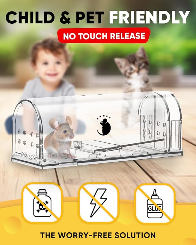 Motel Mouse Humane No Kill Live Catch and Release Mouse Traps, Reusable with Cleaning Brush - 2 Pack
