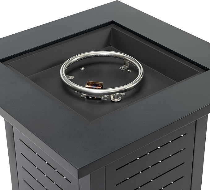 28'' Propane Fire Pit Table, 50,000 BTU Fire Table with Steel Lid, Big Legs, Laval Rocks. 1172