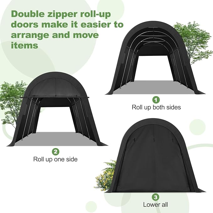 COBIZI 10x15 Carport Canopy Heavy Duty Portable Garage Tent with Double Zippered Roll-up Doors & Vents, Large Space Car Canopy Car Garage Anti-Snow Waterproof for Cars, Boats, Trucks