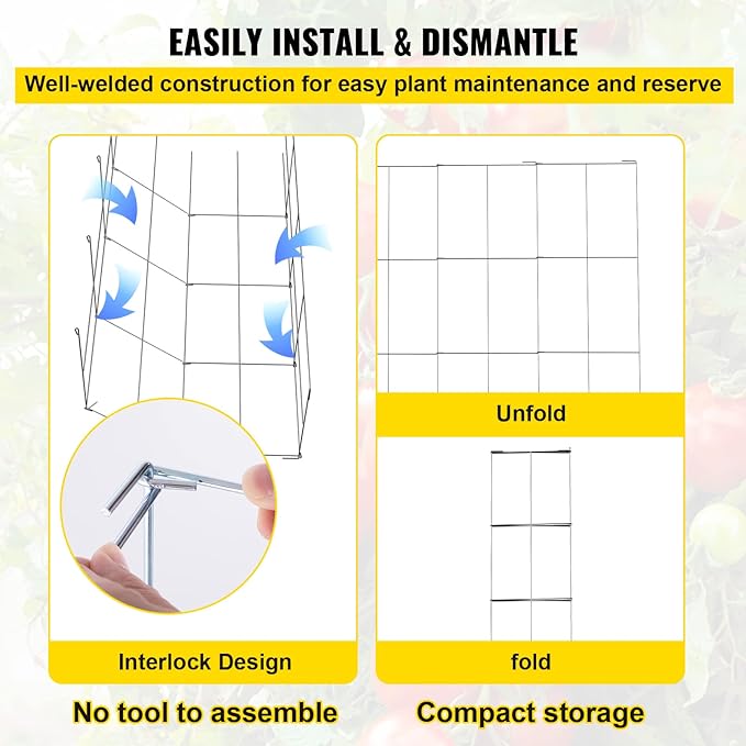 VEVOR Tomato Cages, 11.8" x 11.8" x 46.1", 5 Packs Square Plant Support Cages, Silver PVC-Coated Steel Tomato Towers for Climbing Vegetables, Plants, Flowers, Fruits