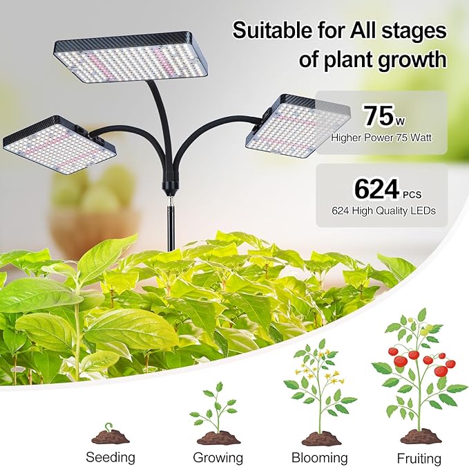 Grow Light with Stand, Orchbloom Grow Lights for Indoor Plants 75W, Natural Sunlight Full Spectrum Plant Growing Lamps for Houseplants & Bonsai Tree, 4/8/12 Hr Timer Plant Light Auto On/Off Everyday