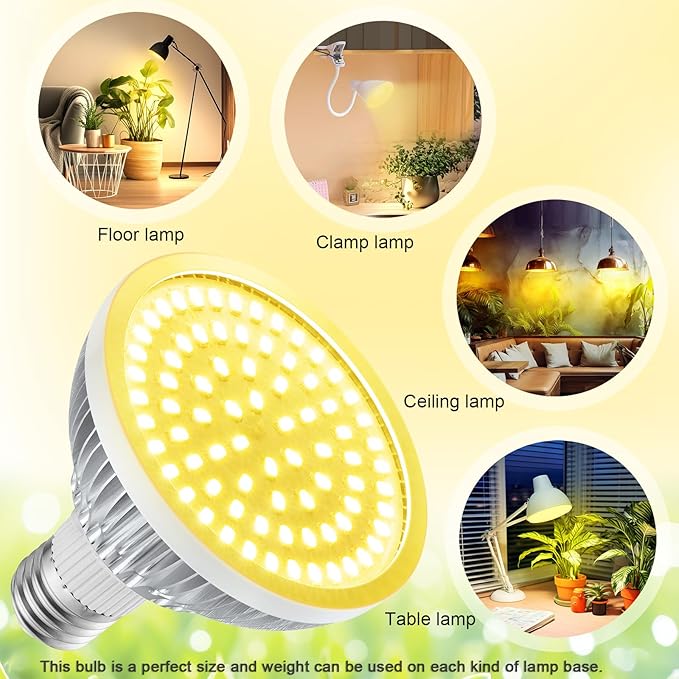 Grow Light Bulbs for Indoor Plants Full Spectrum, LED Grow Light Bulb 18W(180W Equivalent) 3500K Warm Light,PAR30 E26 Base for Regular Lamps,High PPFD for Plant Growing and Seed Starting，2 Pack.