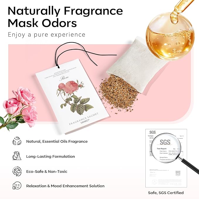 MYARO 12 Rose Sachets for Drawers and Closets, Long-Lasting Sachets Bags Drawer deodorizers Closet Scents Air FreshenerFresh Scents, Home Fragrance for Lover