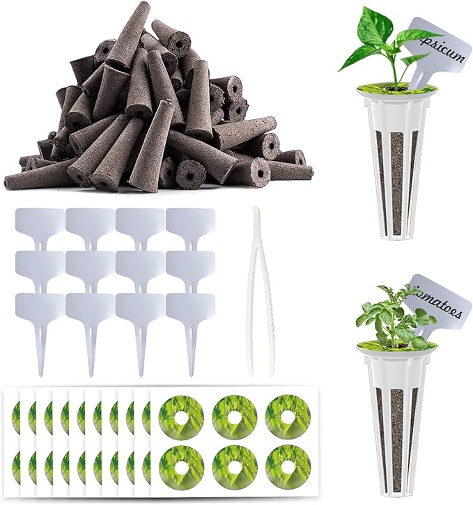 133 Pack Hydroponic Pods Supplies for Aerogarden Pods, Grow Sponges for Hydroponics, Seed Pods Kit with 60 Grow Sponges, 60 Pod Labels,12 Plant Labels, 1 Tweezer for Hydroponic Indoor Garden System