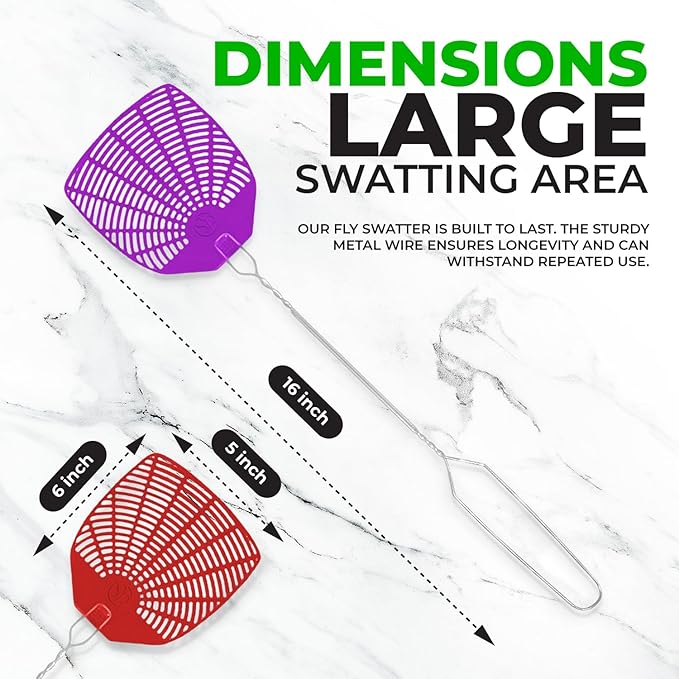 Supreme Bug & Fly Swatter 6-Pack – Braided Metal Handle 6 Pack Fly Swatters, Multi Pack Colors, – for Indoor/Outdoor – Flyswatter