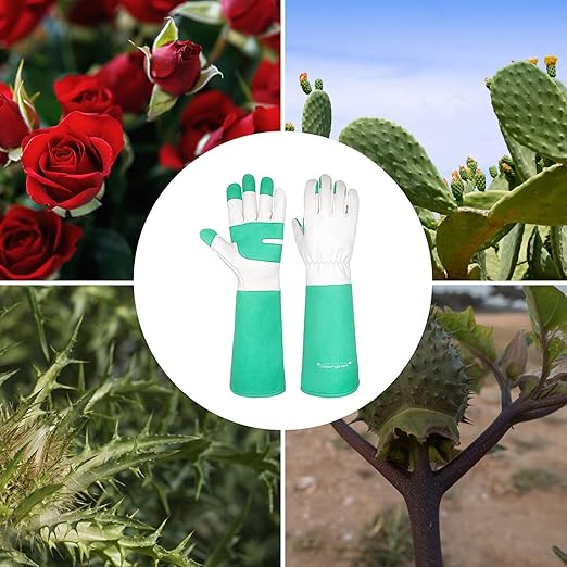 HLDD HANDLANDY Leather Gardening Gloves for Women & Men - Long Sleeve Rose Pruning, Thorn Proof Garden Work Gauntlet, Animal Handling (Small, Green)