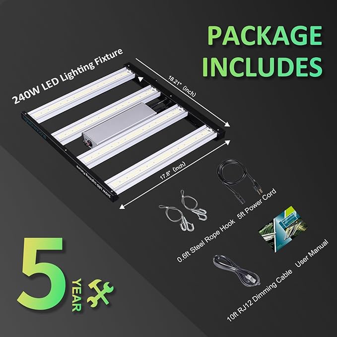 BLOOMINGREEN LED Grow Light for Indoor Plants Full Spectrum, 240W Plant Growing Light with Samsung Diodes, Plant Grow Lamp for Greenhouse Veg Seed, 4-Level Brightness Dimmable, Coverage 2X2/3X3FT