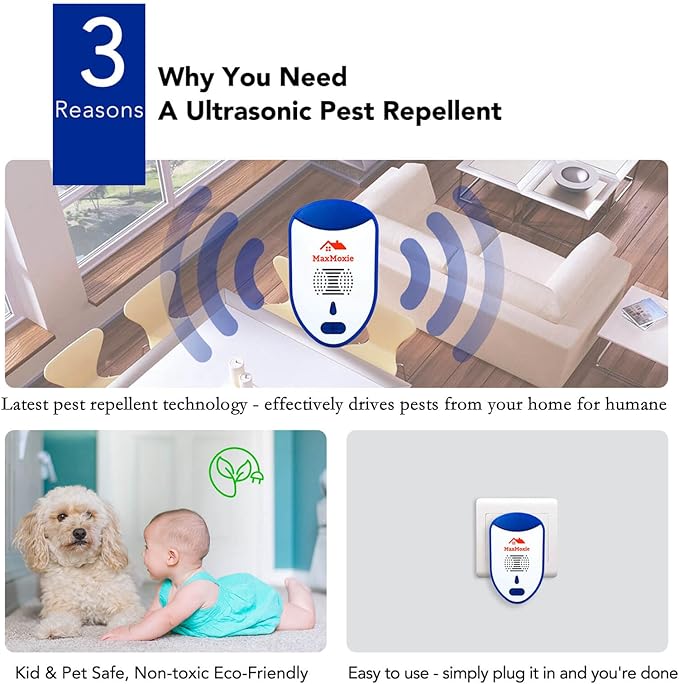 Ultrasonic Pest Repeller Humane Mice Control Electronic Insect Repellent Reject Rodent Bed Bug Spider Rat Defender Home Animal Plug in 2 Pack