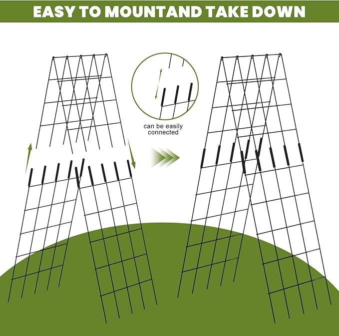 Cucumber Trellis 2 Pack, 59" H Foldable A-Frame Garden Trellis for Raised Bed Garden Grow Support with Plant Support Clips, Twist Ties for Cucumber,Tomato, Climbing Plants and Flowers