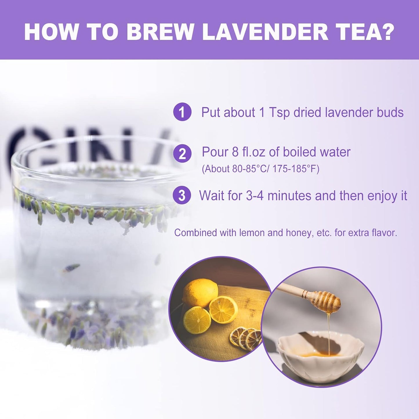 FullChea - Natural Dried Lavender Flowers - 4oz/114g - Premium Food Grade Lavender Buds - Non-GMO - Caffeine-free - Perfect for Tea, Lemonade, Baking, Baths