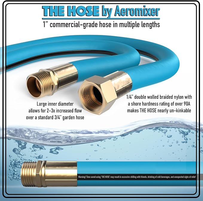 Aeromixer THE HOSE - 1 Inch Garden Hose 25 Ft, Kinkless Commercial Garden Hoses, Heavy Duty Industrial Water Hoses for Outdoors, 650 PSI High-Pressure Watering Tool for Farming and Gardening