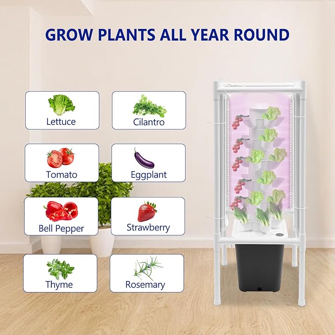 Hydroponic Growing System, Planter Germination Tower with Pump, 30 Pods Indoor Gardening Vertical Garden Planter Indoor Smart Garden Kit for Gardening Lover Herbs,Fruits (Grey)