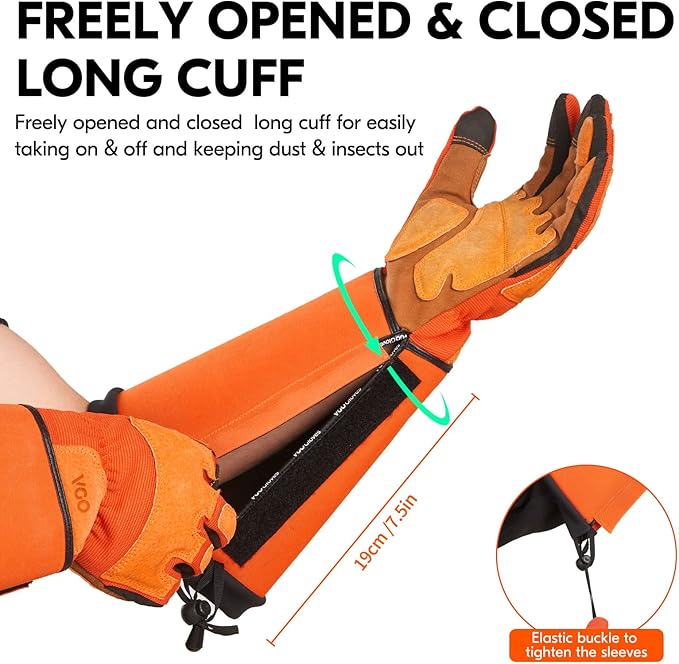 Vgo... Gardening Gloves Unisex,Safety Work Gloves,Long Sleeves Gauntlet,Puncture Proof,Touchscreen(Size M,Orange,SL7496)