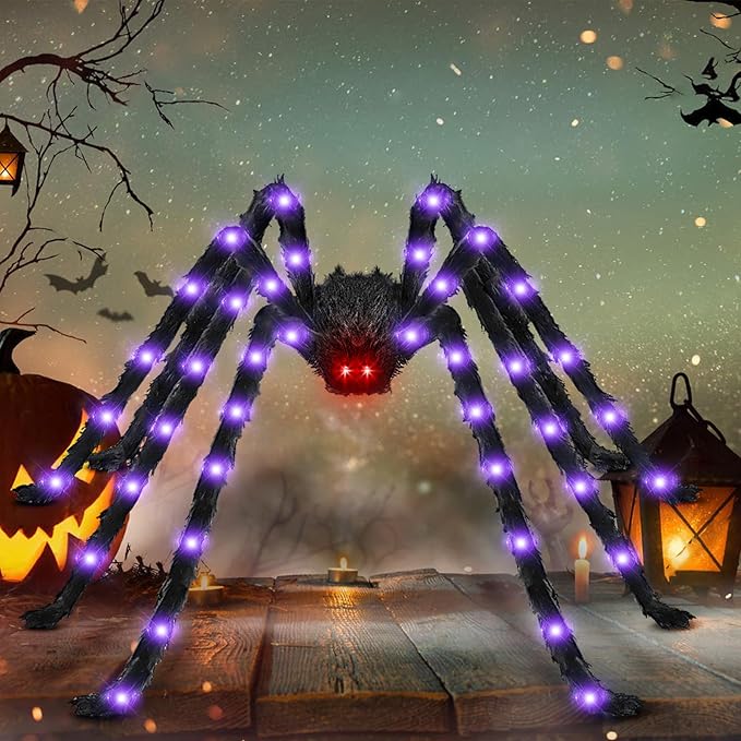 Halloween Decorations Outside Giant Spider：Acina Outdoor Decor Lighted Spider 6.6FT, Light Up with 90 LED for Yard Porch Gardens Lawns Party (6.5FT/78IN/200CM Halloween Giant Spider)