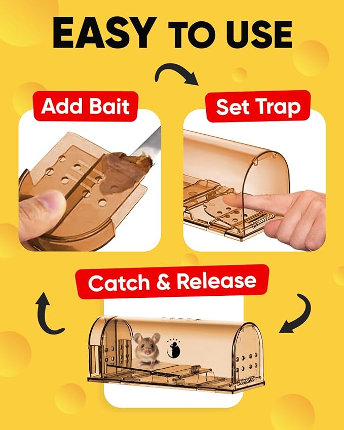 Motel Mouse Humane No Kill Live Catch and Release Mouse Traps, Reusable with Cleaning Brush - 2 Pack