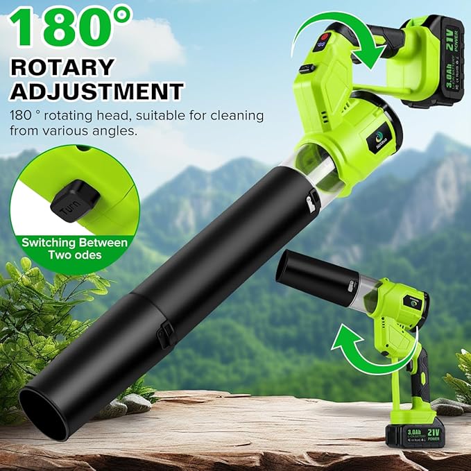 Leaf Blower,Cordless Leaf Blower,21V Cordless Electric Blower with 2 X 3.0Ah Batteries & Charger,4 Speed Modes, Rotable Handle Design,for Patio Cleaning,Yard, Blowing Leaves,Dust or Snow