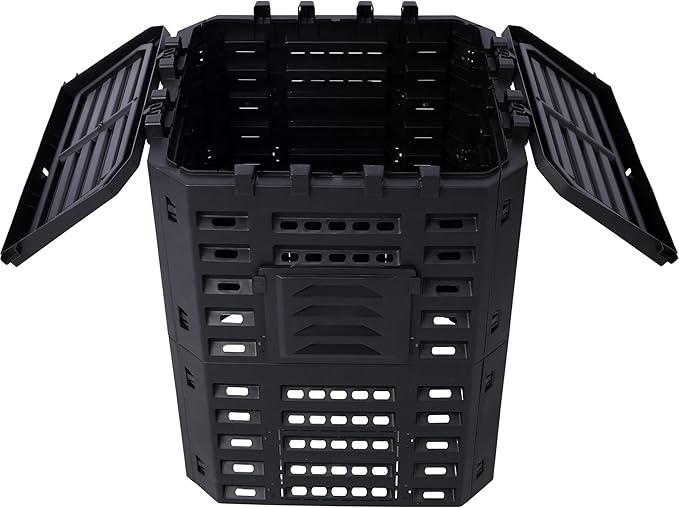 Black Garden Composter Bin - 90 Gallons (340Liter) of Recycled Plastic for Easy Assembly & Aerating Composting – Create Fertile Soil with Lightweight Outdoor Compost Box